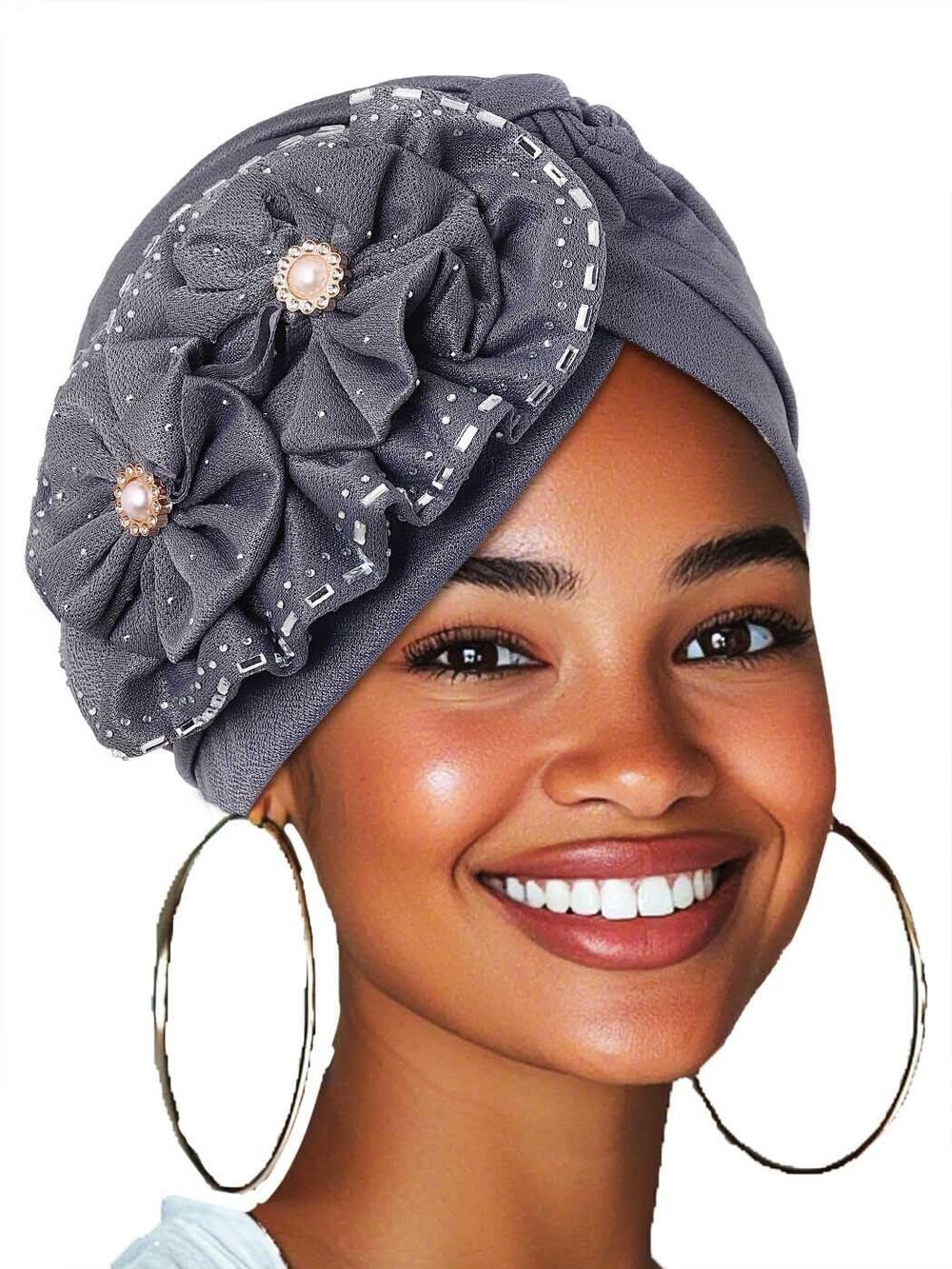 3660 African Turban Flower Hair Wraps Crystal Turban Head Scarf Headwear
